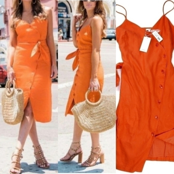 🔴 New JOIE Carmell Warm Terra Orange Linen Dress Size Large - Picture 1 of 16